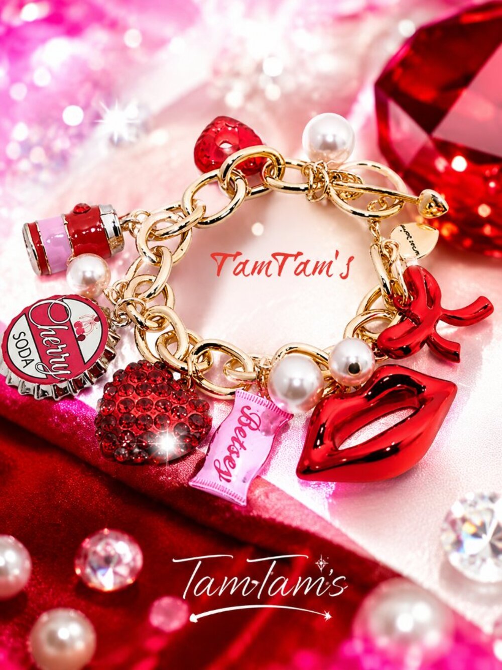 BETSEY JOHNSON Pave Love Spell Charm Bracelet Valentine
